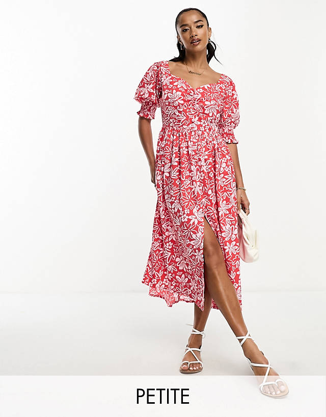 Influence Petite - tie front midi dress in pink floral print
