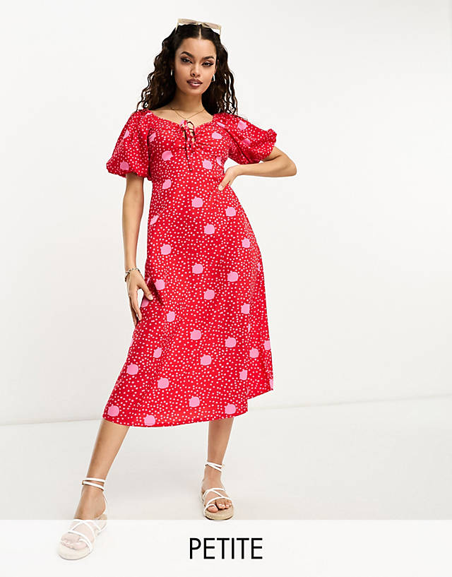 Influence Petite - tie front midi dress in red polka dot print