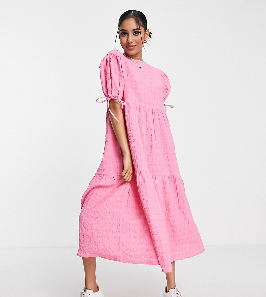 Influence Petite tiered midi dress in pink stripe