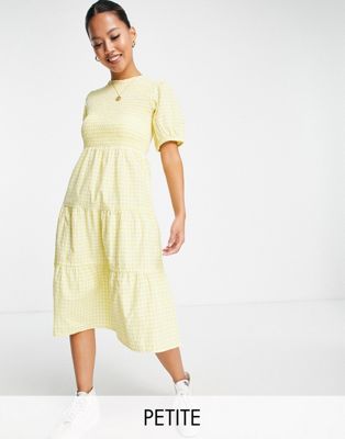 Influence Petite tiered midi dress in yellow gingham