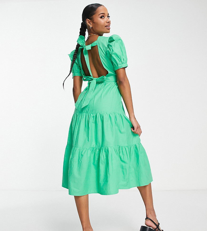 Influence Petite tiered mini smock dress in green
