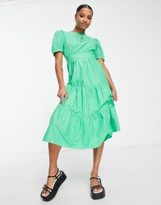 Influence Petite tiered mini smock dress in green | ASOS