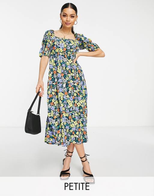 Influence Petite - Vestito midi con maniche a sbuffo e stampa a fiori vivaci