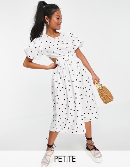 Influence Petite - Vestito midi in popeline di cotone a pois con maniche a sbuffo