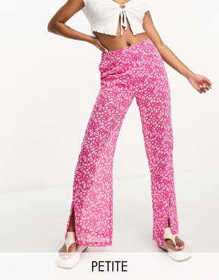 Influence Petite Influence Petite wide leg trousers in pink floral print-Red