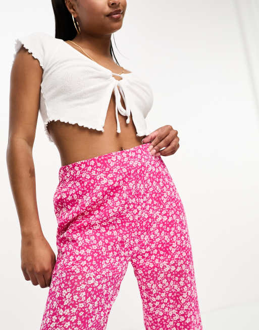 Floral Print Wide Leg Trousers Hot Pink