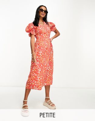 Influence Petite Influence Petite wrap front midi dress in red floral print