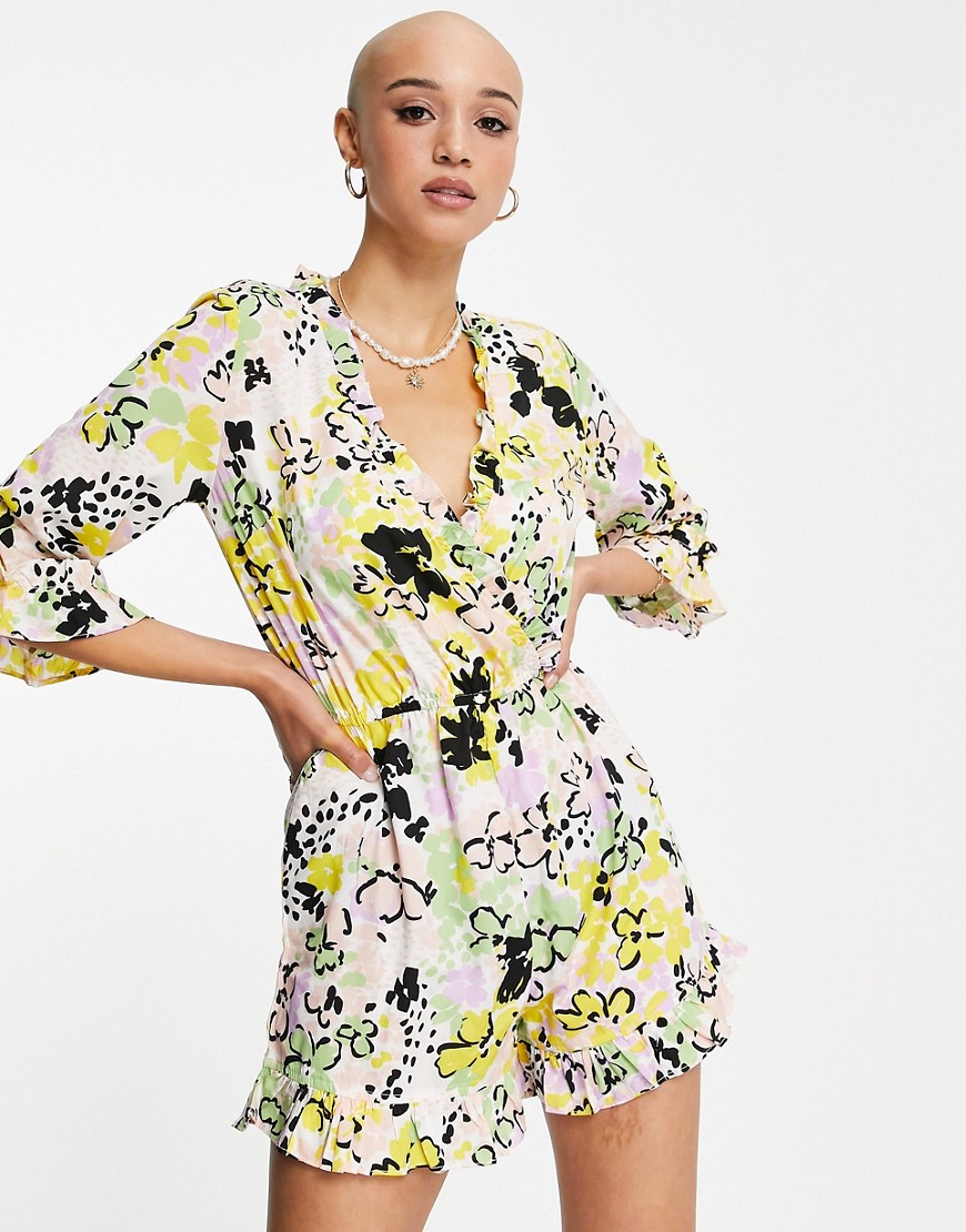 Influence Playsuit In Bold Floral Print-Multi