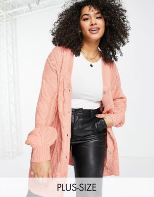 Influence Plus cable knit cardigan in peach