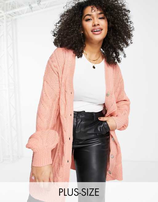 Influence Plus cable knit cardigan in peach ASOS