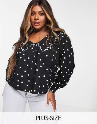 plus size black and white polka dot top