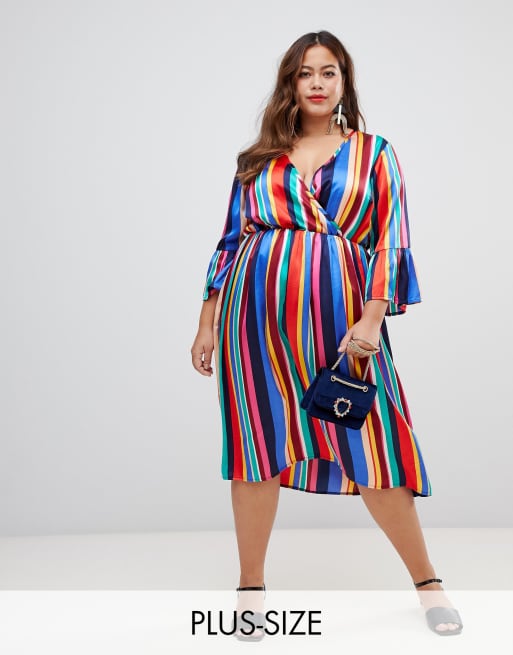 Stretch Stripe V-neck Fitted Dress