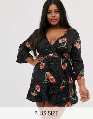 polka dot frill wrap dress