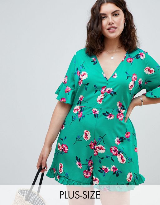 Influence Plus Floral Print Playsuit With Ruffle Shorts | ASOS