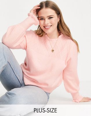 Influence Plus frill high neck jumper in pink