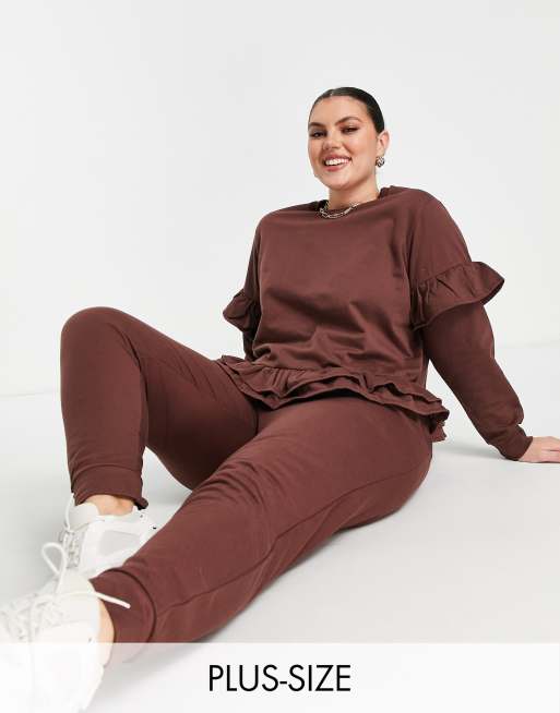 Influence Plus joggers co-ord in chocolate brown