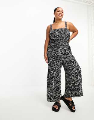 Influence Plus - Jumpsuit mit Zebraprint in Schwarz-Weiß und weitem Bein