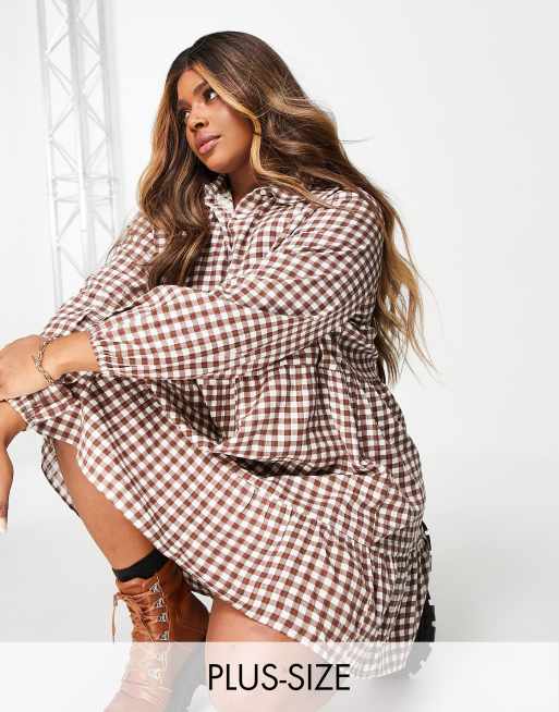 Long plaid shirt on sale dress plus size