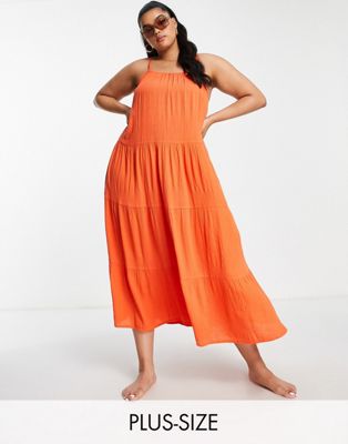 Influence Plus maxi beach dress in bright orange