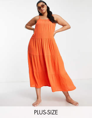 Influence Plus maxi beach dress in bright orange