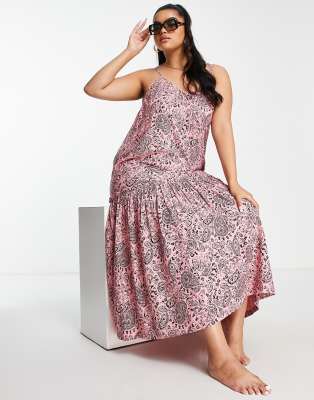 Influence Plus maxi beach dress in pink print | ASOS