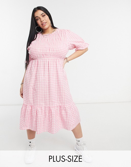 Influence Plus midi dress in pink gingham