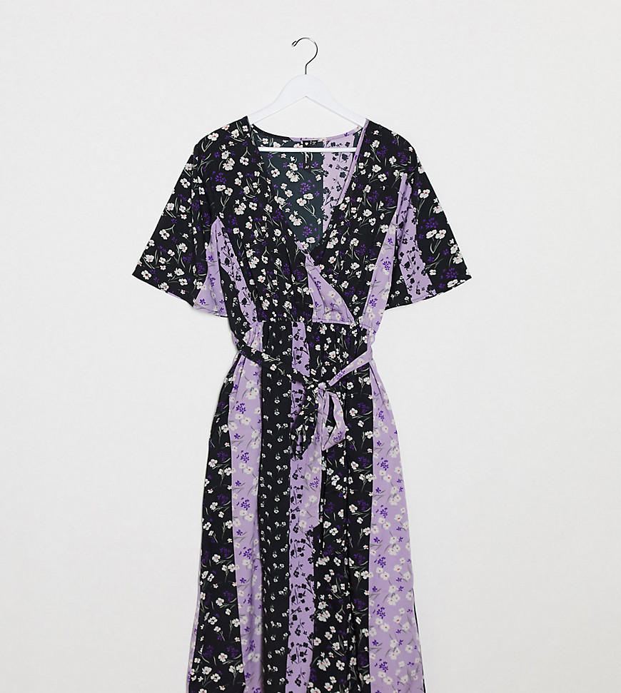 Influence Plus - Midi-jurk met overslag aan de voorkant en gemengde bloemenprint met twee splitten-Multi