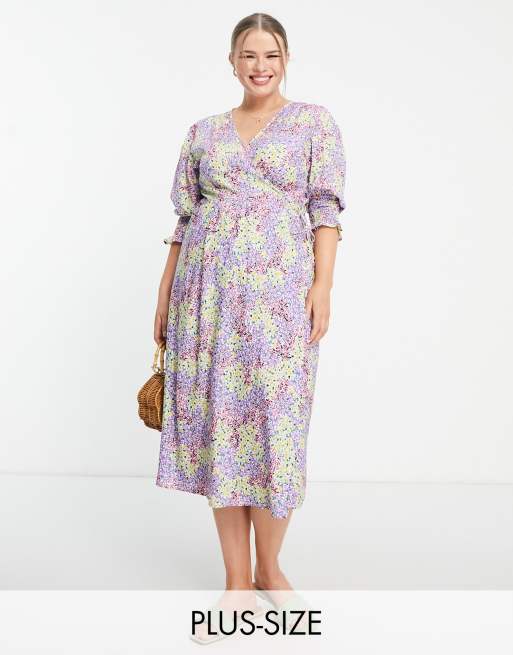 Influence Plus - Midi smockjurk met bloemenprint in multi