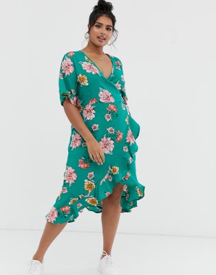 frill midi wrap dress