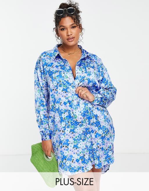 Floral satin outlet shirt dress