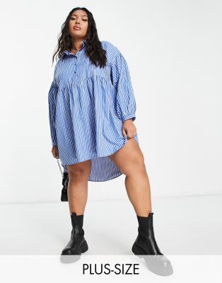 Influence Plus mini shirt dress in blue stripe