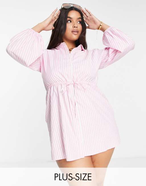 Influence Plus mini shirt dress in pink gingham ASOS