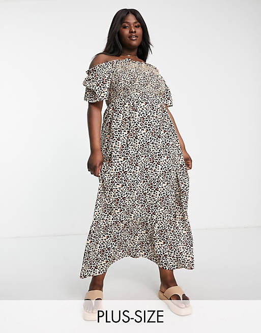 Influence Plus off-the-shoulder beach maxi dress in leopard print | ASOS