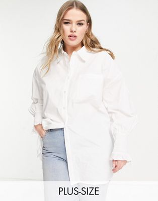 Influence Plus poplin shirt with gathered sleeve in white