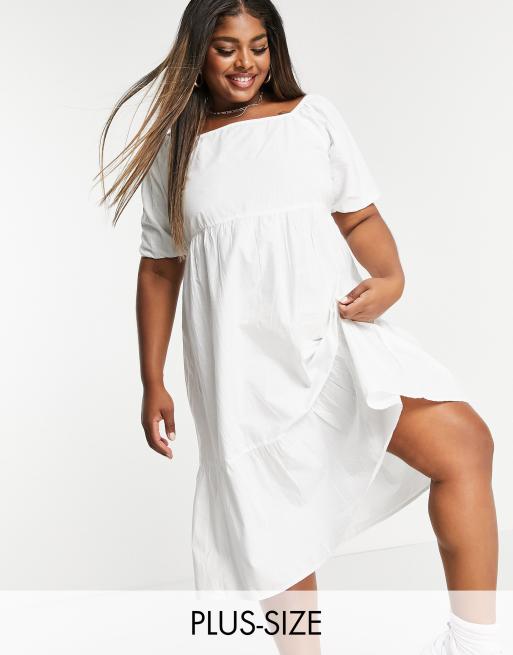 Influence Plus puff sleeve dress in white | ASOS