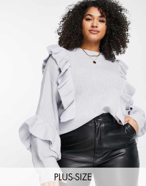Influence Plus – Pullover in Grau mit Rüschendetail