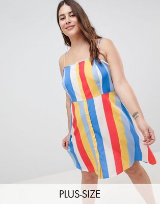 Influence Plus – Regnbågsrandig solklänning med knappar framtill-Flerfärgad