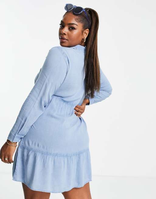 Influence Plus Robe chemise a manches longues en chambray ASOS
