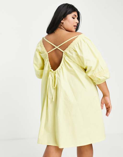 Influence Plus - Robe courte à encolure carrée et motif vichy - Jaune