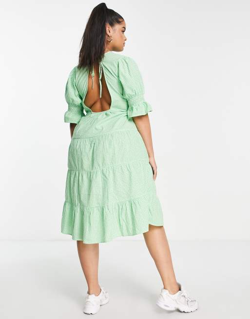 Influence Plus - Robe mi-longue avec manches courtes à volants - Vichy vert, 2 de 4