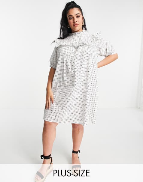 Influence Plus ruffle bib mini dress in polka dot - view 1