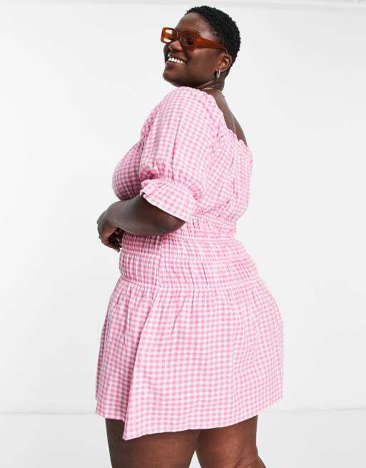 Pink gingham dress plus size sales