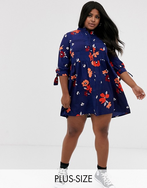 Influence Plus shirt dress in navy floral print