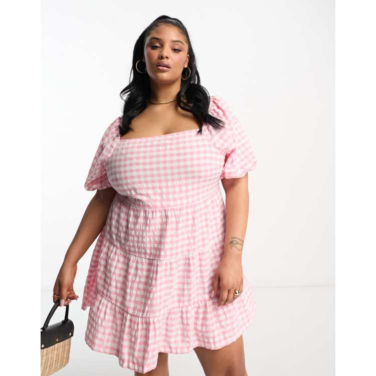 Pink gingham dress womens hotsell