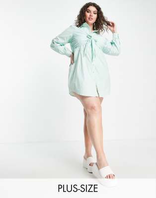 Influence Plus tie front shirt dress in sage green stripe - ASOS Price Checker
