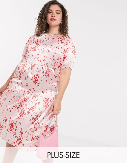 Influence Plus - Vestito midi in raso con maniche a sbuffo e stampa stile dalmata