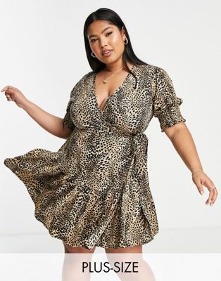 Influence Plus wrap dress in leopard print
