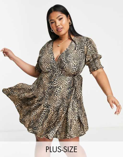 Plus size leopard print cheap wrap dress