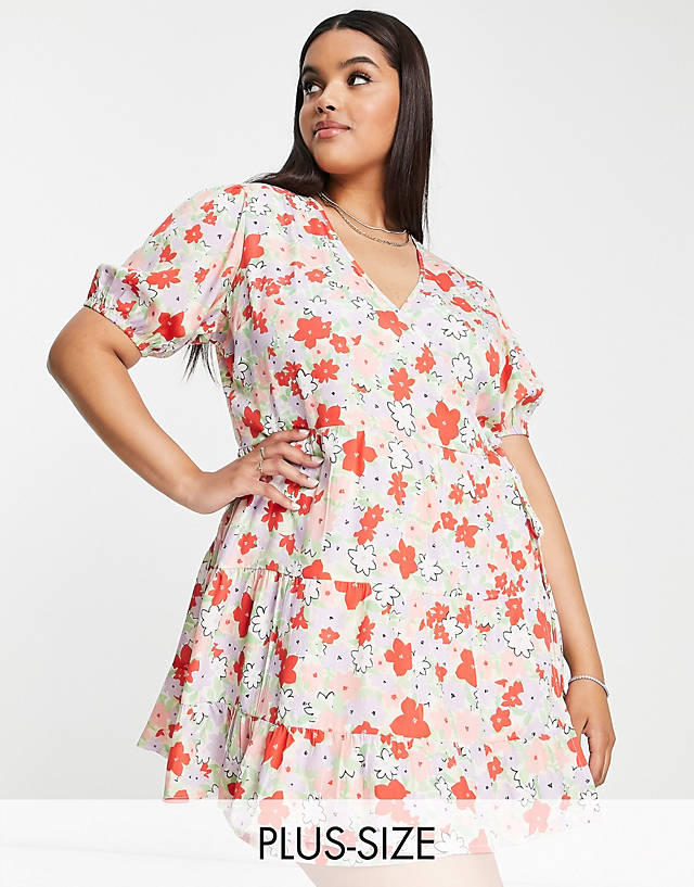 Influence Plus - wrap front mini dress in floral print