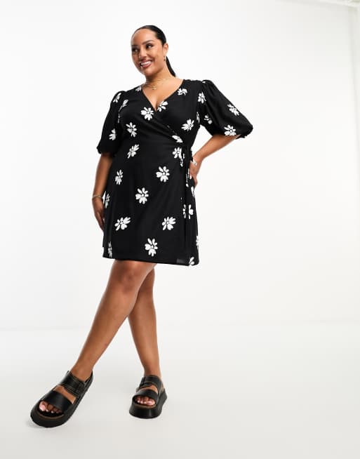 Plus Floral Print Wrap Knot Side Dress